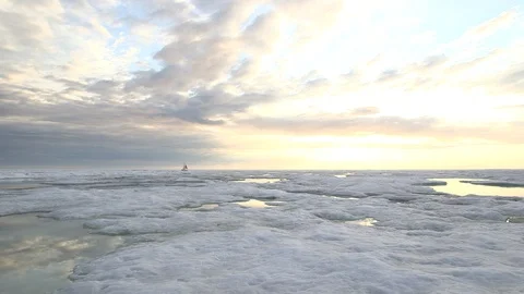Catamaran on the ice floe at the North Pole, Arctic Ocean Video stock 104907591
