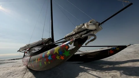 Catamaran on the ice floe at the North Pole - Time Lapse Video stock 104961533