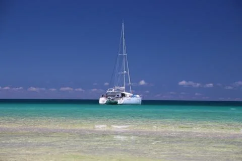 Catamaran moored off Fraser Island 写真素材