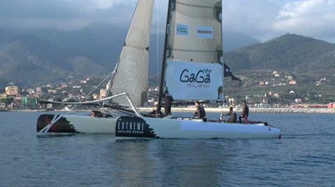 Catamaran navigating slowly Stock Footage 37746846