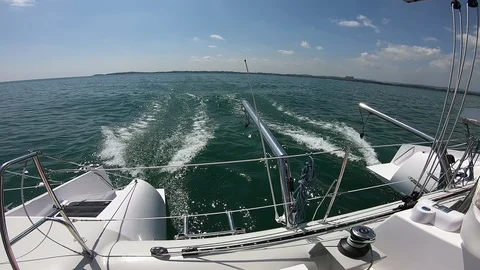 Catamaran Rear Wake Stock-Footage 122949320