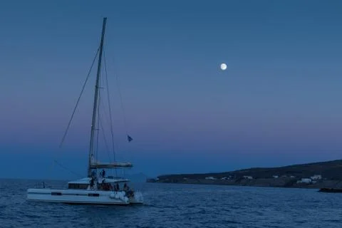 Catamaran to sail at night. Stock Photos