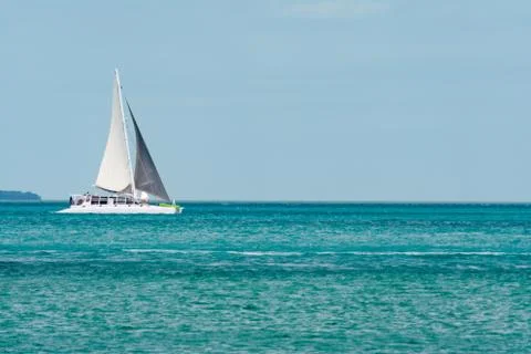 Catamaran Sailboat On Open Water Stock Photos