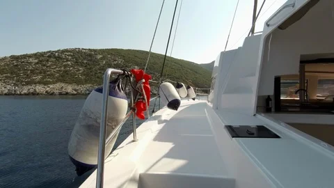 Catamaran Sailboat view of deck and hull in navigation Stock Footage 95833881