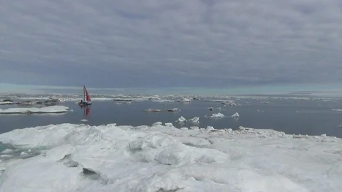 Catamaran sailing on the Arctic Ocean Stock Footage 104853808