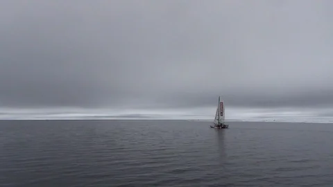 Catamaran sailing on the Arctic Ocean Stock Footage 104856387