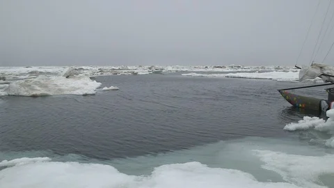 Catamaran sailing on the Arctic Ocean Stock Footage 104913127