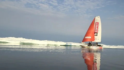 Catamaran sailing on the Arctic Ocean Stock Footage 104915394