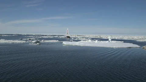 Catamaran sailing on the Arctic Ocean Stock Footage 104920194