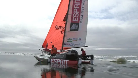 Catamaran sailing on the Arctic Ocean Video stock 104920940