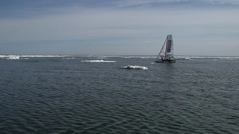 Catamaran sailing on the Arctic Ocean Video stock 104921439