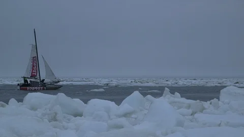Catamaran sailing on the Arctic Ocean Video stock 104923909