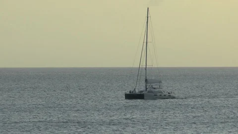 Catamaran Sailing off of Barbados Stock Footage 106890595
