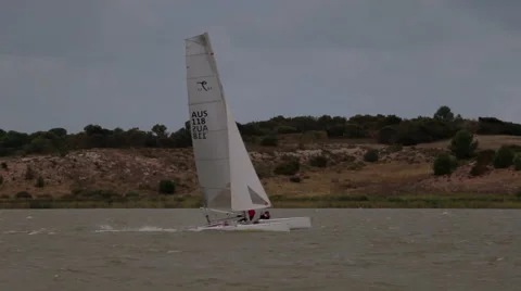 Catamaran Sailing Fast 스톡 동영상 46205937