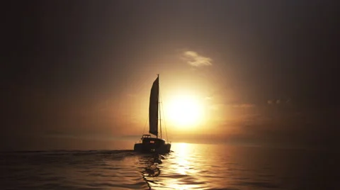 Catamaran Sailing Towards The Sun Video stock 54918610