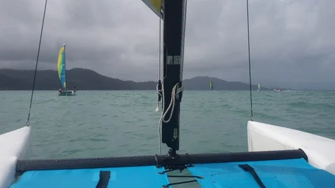 Catamaran sailing on the water Stock Footage 112737555
