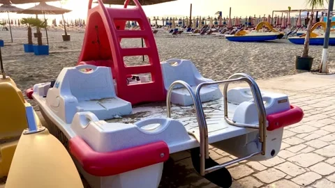 A catamaran slide. Sand beach. Everything for relaxation. Stock Footage 246146884