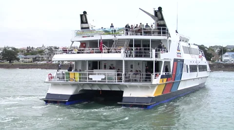 Catamaran turning to come in to dock Stock Footage 43793702