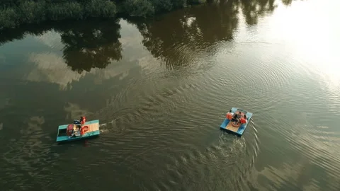 Catamarans Are Floating In The River. Stock-Footage 94422329