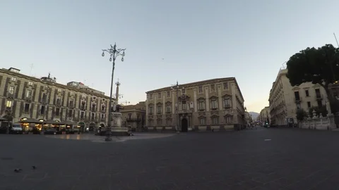 Catania baroque cathedral square 4k round view from the basilica Stock Footage 108663745
