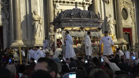 Catania Cathedral - Religious Procession During Festival. Stock Footage 328376561