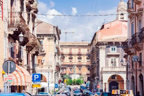 Catania, Sicily  august 04, 2018: traffic on street of the city, travel to It Stock Photos