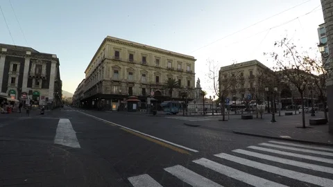 Catania Stesicoro square 4k view from main street, shops and buildings Stock Footage 108663884