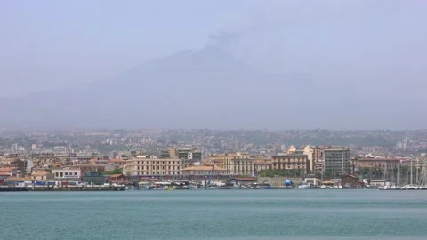 Catania waterfront with Mount Etna in the distance in Sicily Stock Footage 159165053