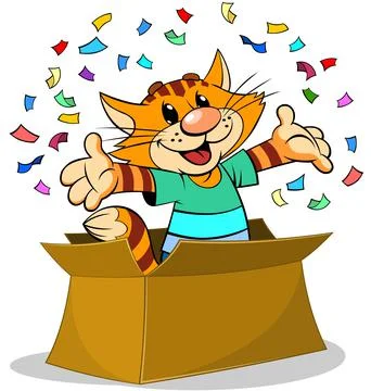 Cat appears from the Box. Stock Illustration