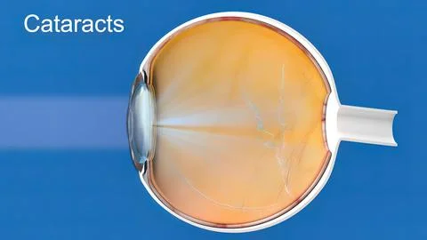 Cataract, clouding of the lens of the eye that causes decreased vision. Stock Illustration