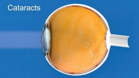 Cataract, clouding of the lens of the eye that causes decreased vision. Stock Illustration
