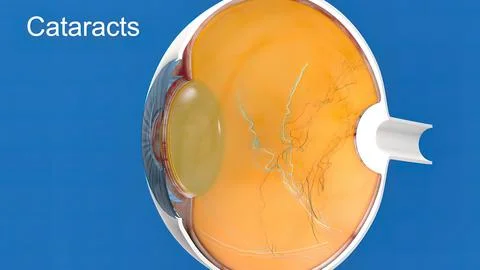 Cataract, clouding of the lens of the eye that causes decreased vision. Stock Illustration