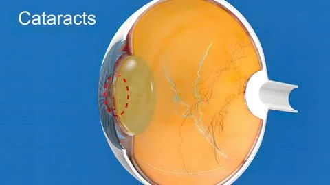Cataract, clouding of the lens of the eye that causes decreased vision. Stock Illustration