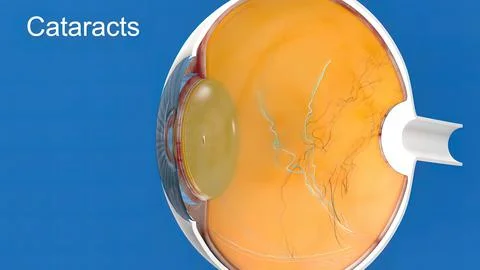 Cataract, clouding of the lens of the eye that causes decreased vision. Stock Illustration