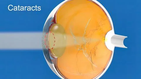 Cataract, clouding of the lens of the eye that causes decreased vision. Stock Illustration