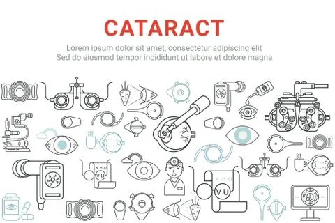 Cataract, glaucoma, eye diseases linear web banner. Stock Illustration
