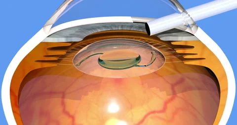 Cataract surgery, intraocular lens implantation, 3d render, 4K Stock Footage