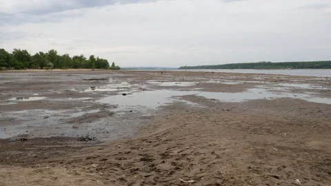 Catastrophic decrease in the water level in the Dnipro river 库存影片 243453529