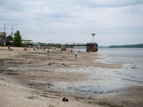 Catastrophic decrease in the water level in the Dnipro river Stock Photos