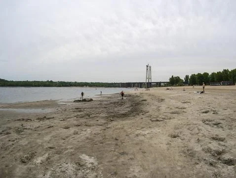 Catastrophic decrease in the water level in the Dnipro river Stock Photos