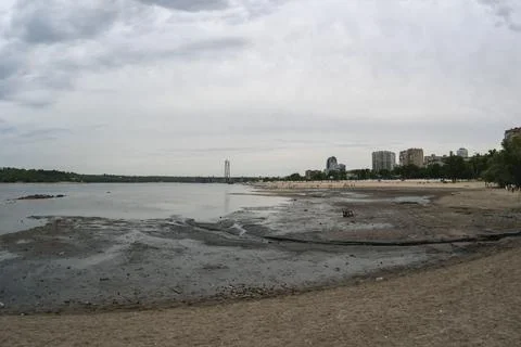 Catastrophic decrease in the water level in the Dnipro river Stock Photos