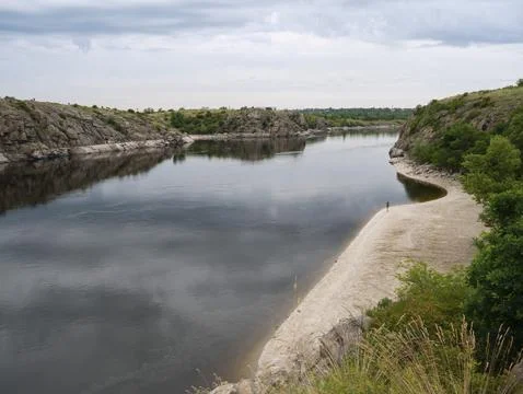 Catastrophic decrease in the water level in the Dnipro river Stock Photos