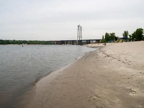 Catastrophic decrease in the water level in the Dnipro river Stock Photos