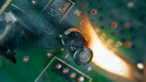 Catastrophic short circuit on a computer circuit board. Stock Footage 318445545