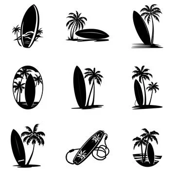 Catch the Perfect Wave  Dive into Adventure with Surfboard Silhouette Designs Stock Illustration