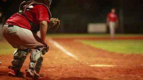 Catcher throwing a ball during a baseball game Stock Footage 54132792