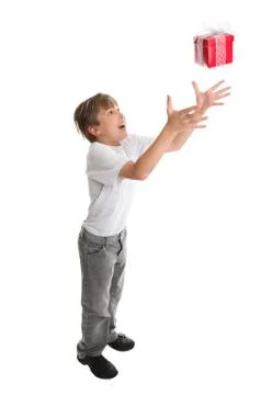 Catching a falling present Stock Photos