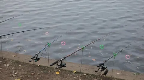 Catching fish by a fisherman using spinning reels on a lake in countryside Stock-Footage 8930845