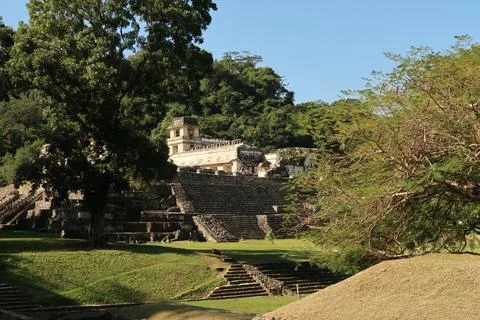 Catching a glimpse of the Palace/El Palacio and its tower at the archaeolog.. Stock Photos