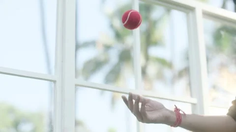 Catching a red ball in slow motion Stock-Footage 327454336